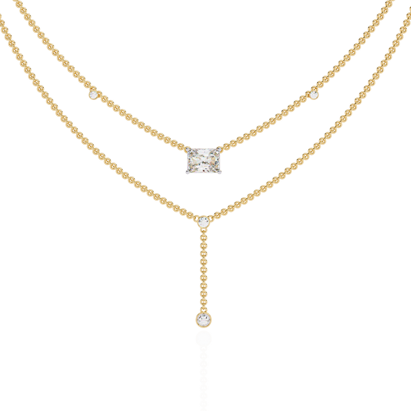 Cascade Point – Emerald Diamond Y Drop Necklace in 14K Gold