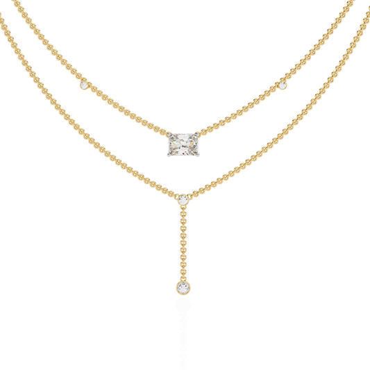 Cascade Point – Emerald Lab Diamond Y Drop Necklace in 14K Gold