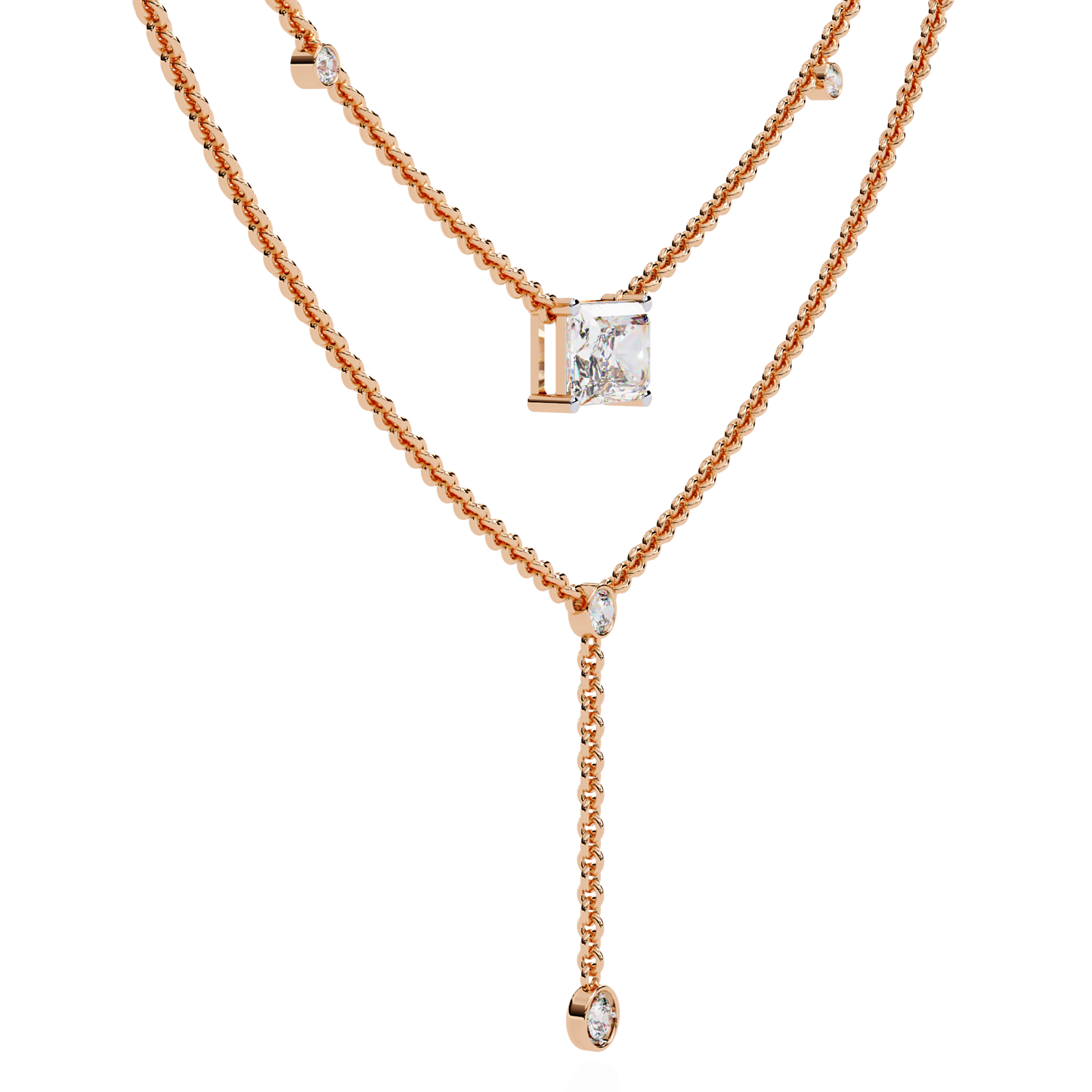 Cascade Point – Emerald Lab Diamond Y Drop Necklace in 14K Gold
