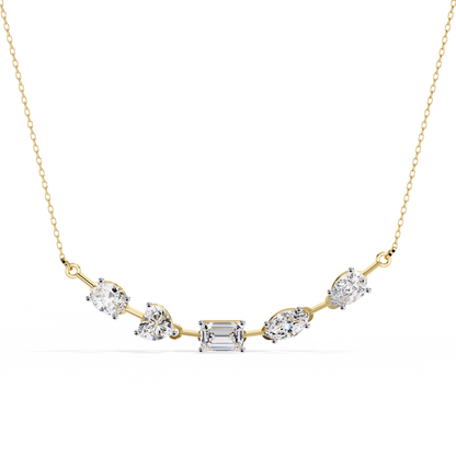 Radiant Mélange – Mixed Shape Lab Diamond Bar Necklace in 14K Gold
