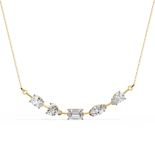 Radiant Mélange – Mixed Shape Lab Diamond Bar Necklace in 14K Gold