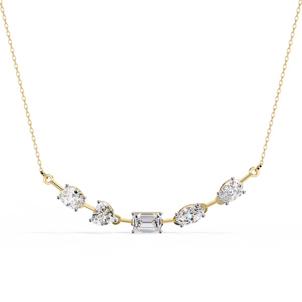 Radiant Mélange – Mixed Shape Diamond Bar Necklace in 14K Gold
