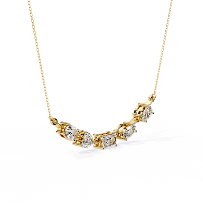 Radiant Mélange – Mixed Shape Lab Diamond Bar Necklace in 14K Gold