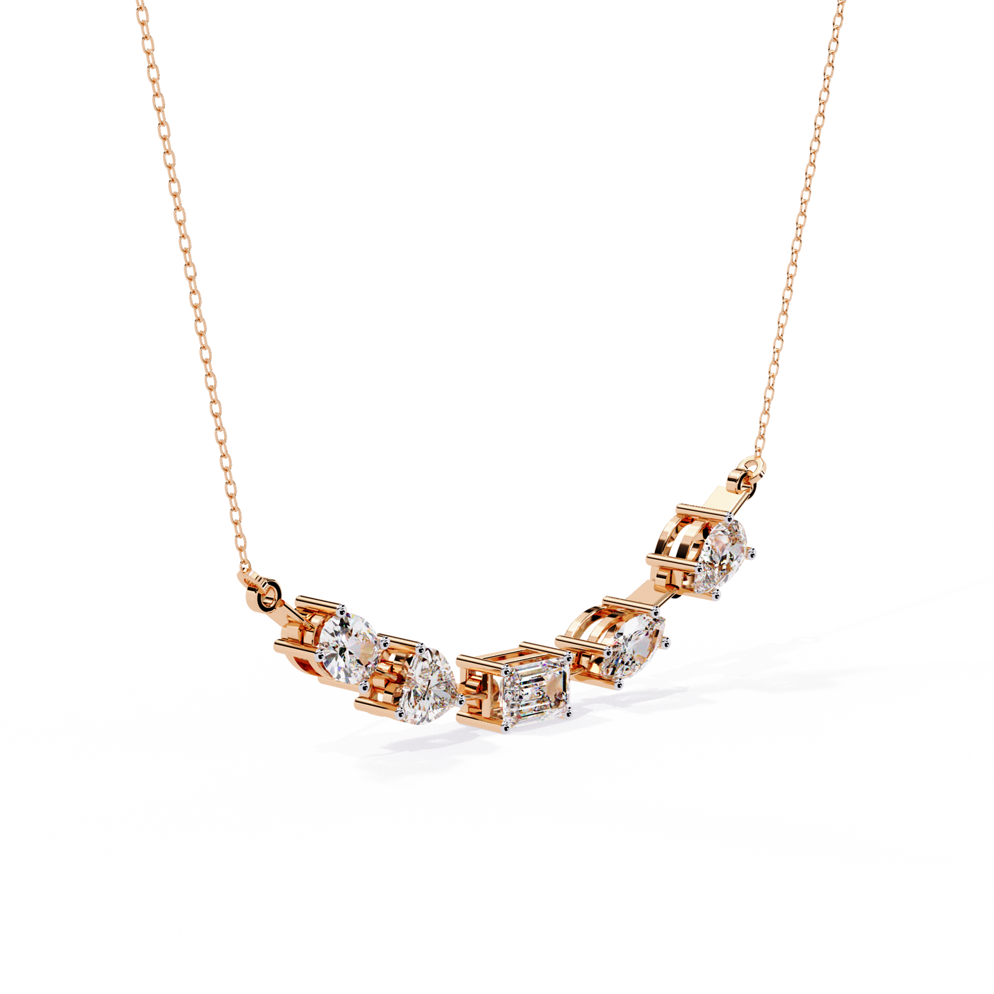 Radiant Mélange – Mixed Shape Lab Diamond Bar Necklace in 14K Gold