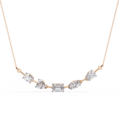 Radiant Mélange – Mixed Shape Lab Diamond Bar Necklace in 14K Gold