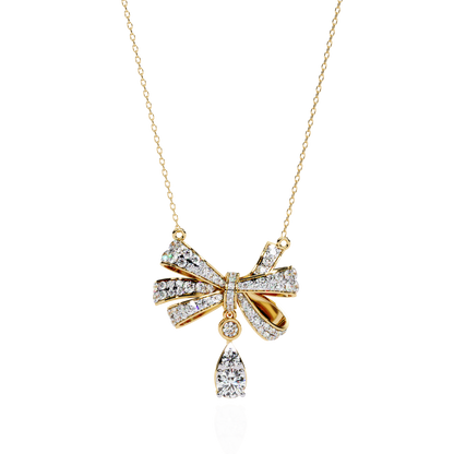 Ribbon Bloom – Diamond Drop Pendant Necklace in 14K Gold