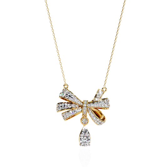 Ribbon Bloom – Diamond Drop Pendant Necklace in 14K Gold