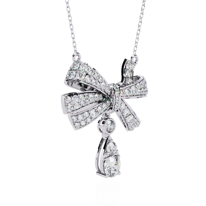Ribbon Bloom – Diamond Drop Pendant Necklace in 14K Gold