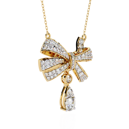 Ribbon Bloom – Diamond Drop Pendant Necklace in 14K Gold
