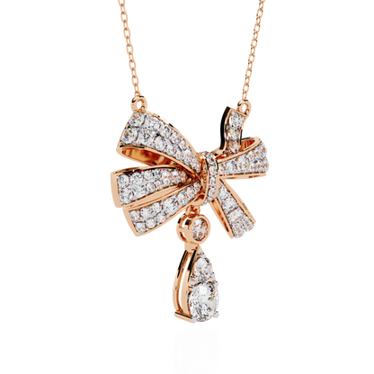 Ribbon Bloom – Diamond Drop Pendant Necklace in 14K Gold