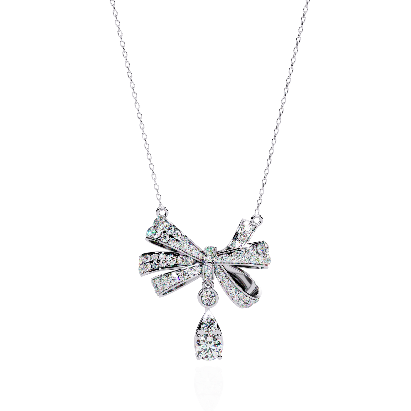 Ribbon Bloom – Diamond Drop Pendant Necklace in 14K Gold