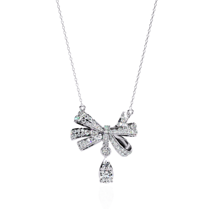 Ribbon Bloom – Diamond Drop Pendant Necklace in 14K Gold