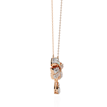Ribbon Bloom – Diamond Drop Pendant Necklace in 14K Gold