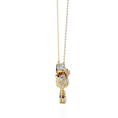 Ribbon Bloom – Diamond Drop Pendant Necklace in 14K Gold