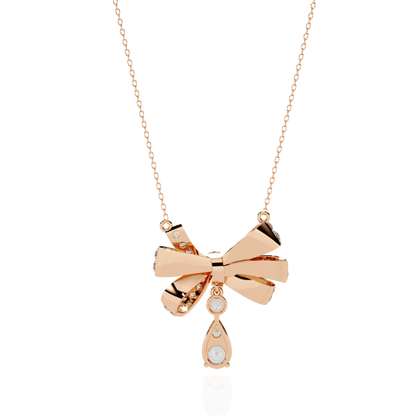 Ribbon Bloom – Diamond Drop Pendant Necklace in 14K Gold