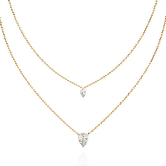 Duo Dewdrop – Double Pear Lab Diamond Necklace in 14K Gold