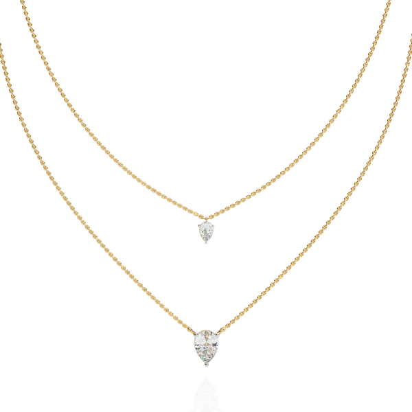 Duo Dewdrop – Double Pear Diamond Necklace in 14K Gold