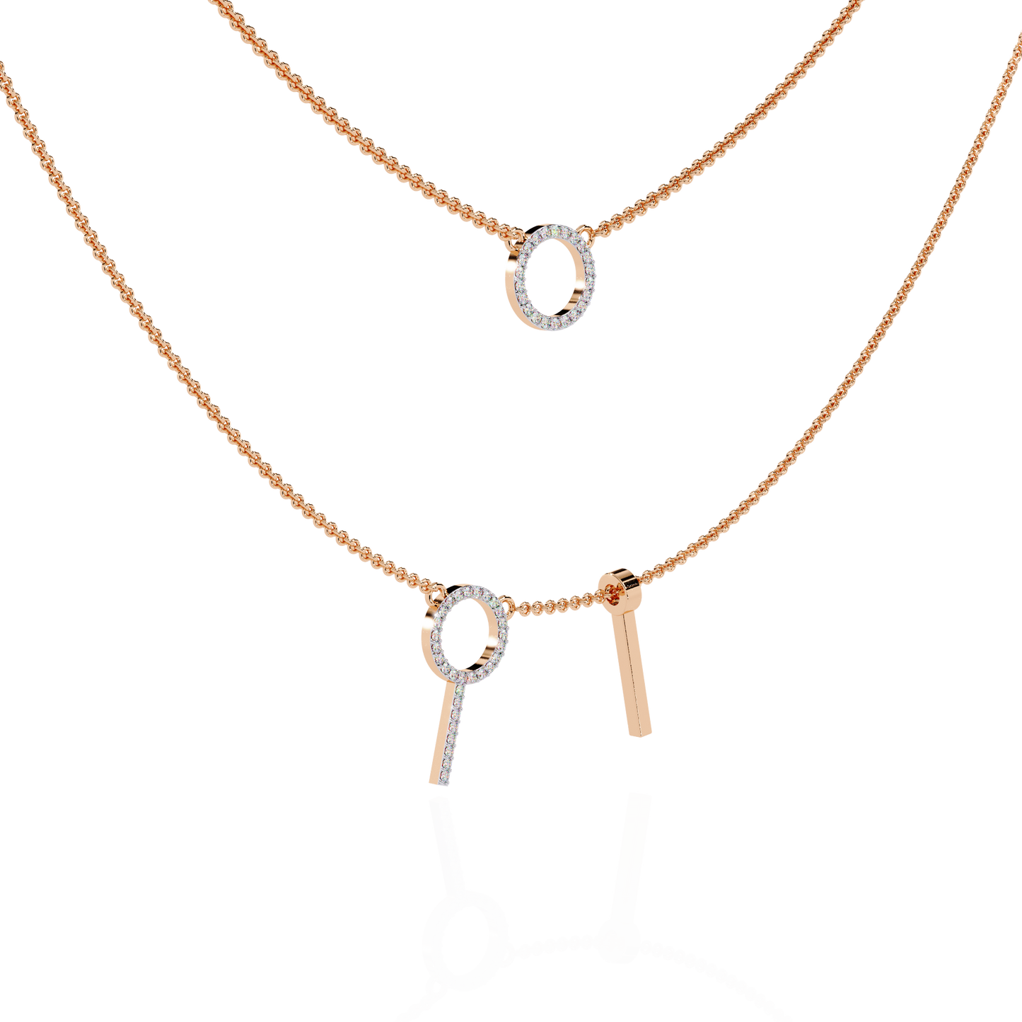 Orbée Lariat – Pavé Circle & Bar Lab Diamond Necklace in 14K Gold