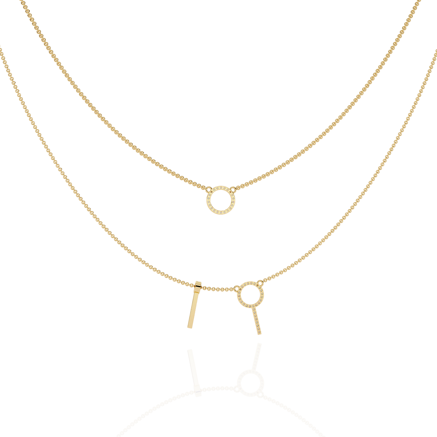 Orbée Lariat – Pavé Circle & Bar Lab Diamond Necklace in 14K Gold
