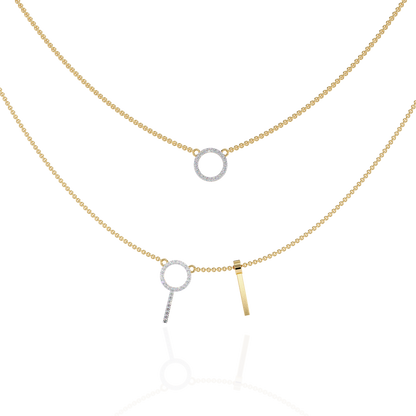 Orbée Lariat – Pavé Circle & Bar Lab Diamond Necklace in 14K Gold