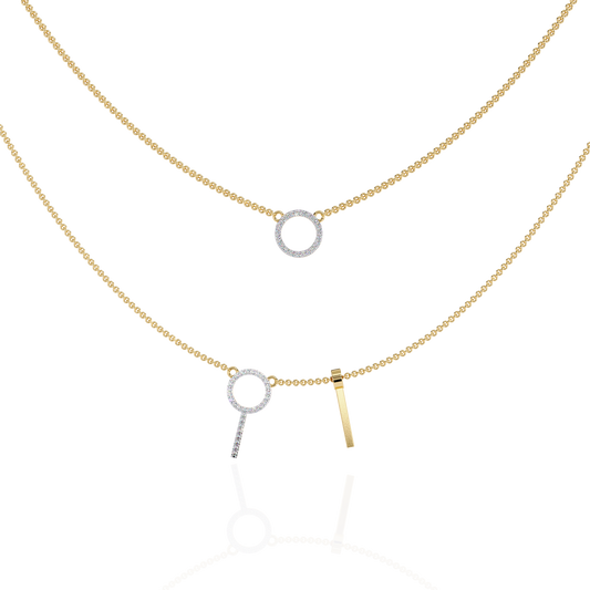 Orbée Lariat – Pavé Circle & Bar Lab Diamond Necklace in 14K Gold