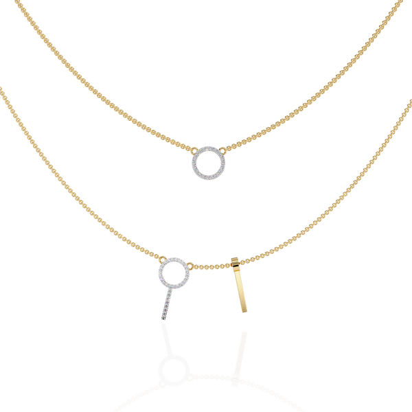 Orbée Lariat – Pavé Circle & Bar Diamond Necklace in 14K Gold