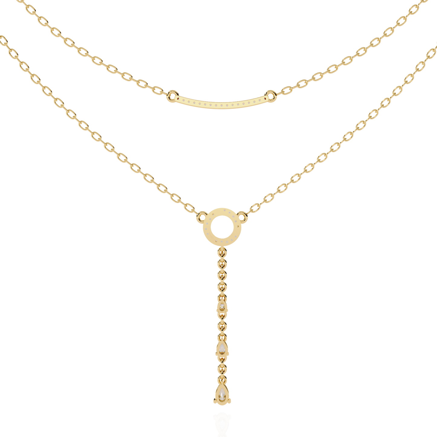 Celestial Dewdrop – Dual Row Pear Diamond Y-Necklace in 14K Gold