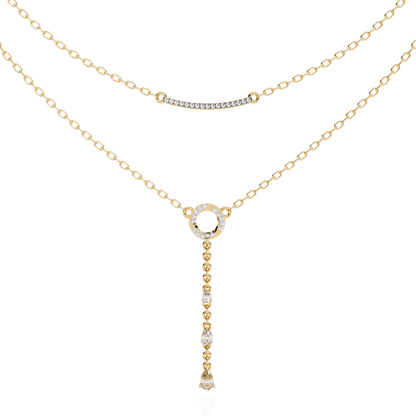 Celestial Dewdrop – Dual Row Pear Diamond Y-Necklace in 14K Gold