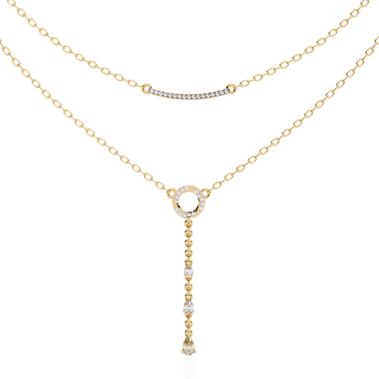 Celestial Dewdrop – Dual Row Pear Diamond Y-Necklace in 14K Gold