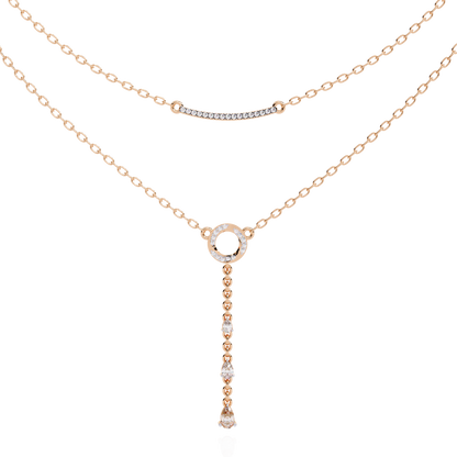 Celestial Dewdrop – Dual Row Pear Diamond Y-Necklace in 14K Gold