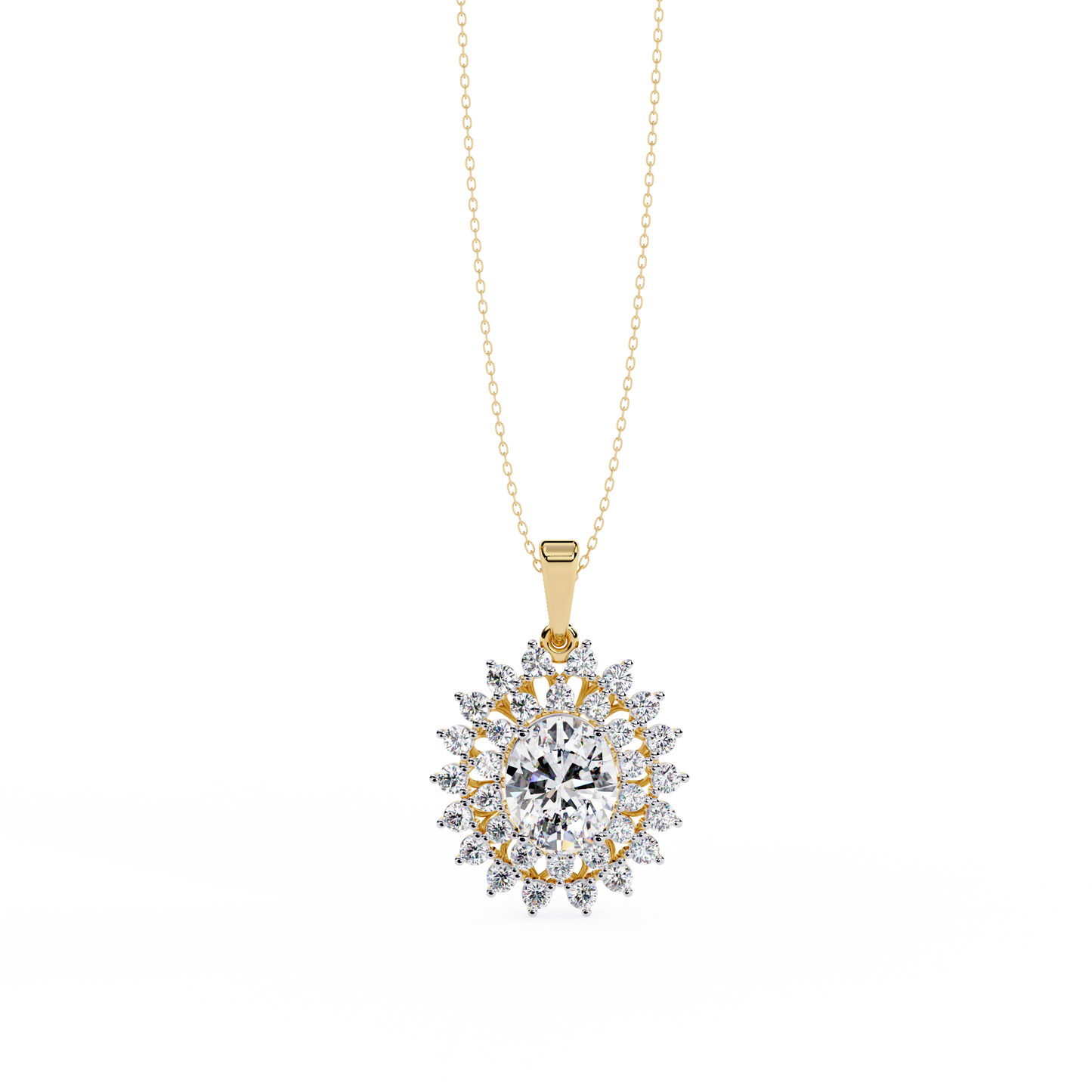 Regal Bloom – Oval Diamond Halo Pendant in 14K Gold