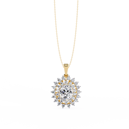 Regal Bloom – Oval Diamond Halo Pendant in 14K Gold