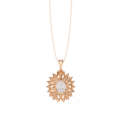 Regal Bloom – Oval Diamond Halo Pendant in 14K Gold