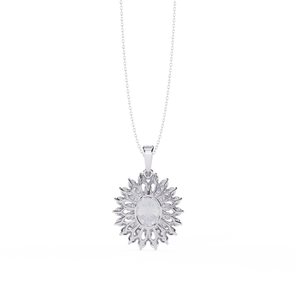 Regal Bloom – Oval Diamond Halo Pendant in 14K Gold