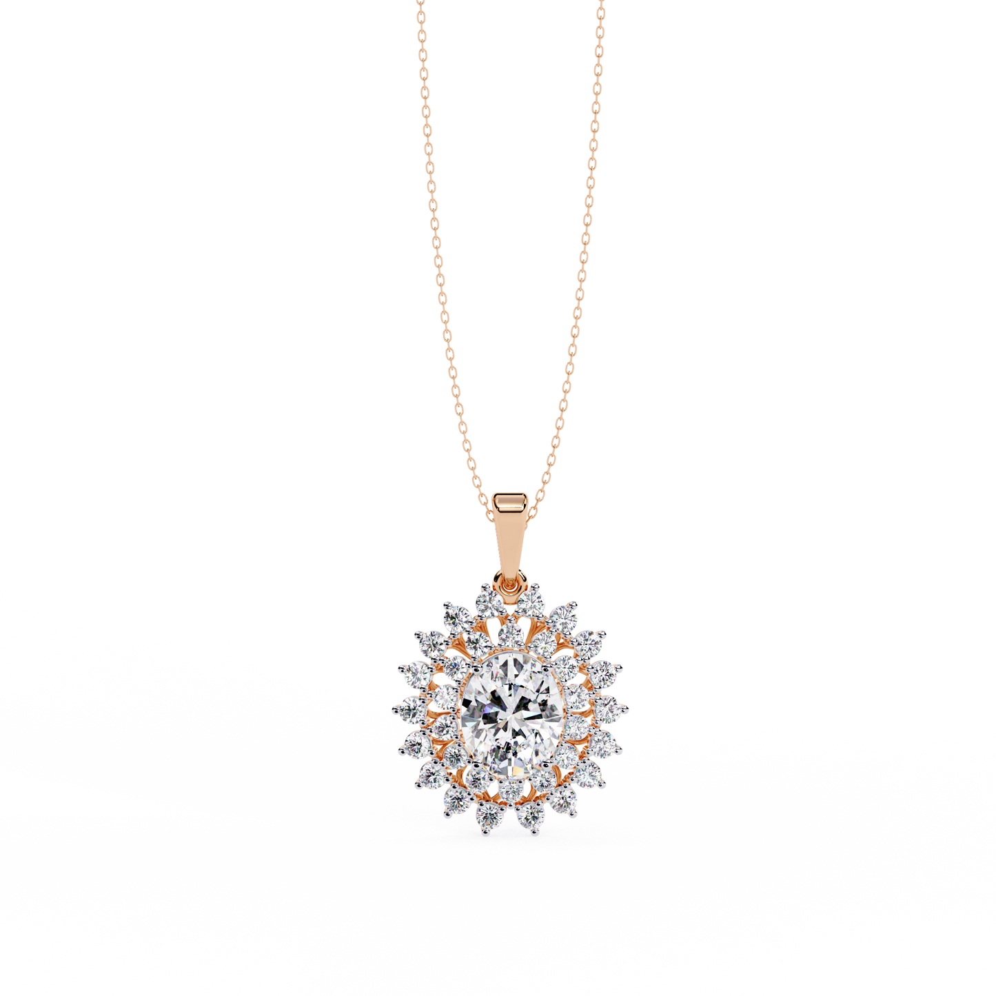Regal Bloom – Oval Diamond Halo Pendant in 14K Gold