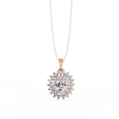 Regal Bloom – Oval Diamond Halo Pendant in 14K Gold