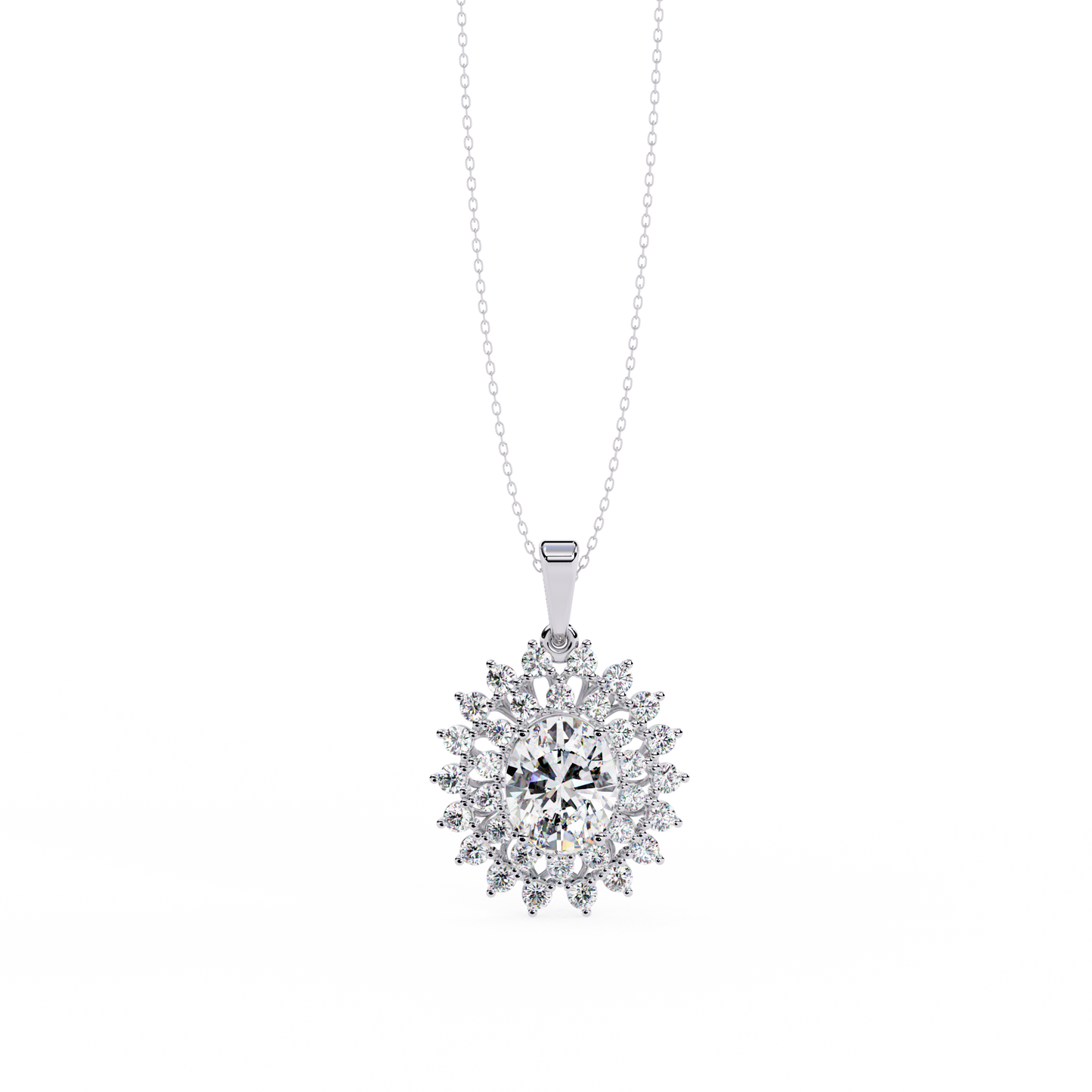 Regal Bloom – Oval Diamond Halo Pendant in 14K Gold