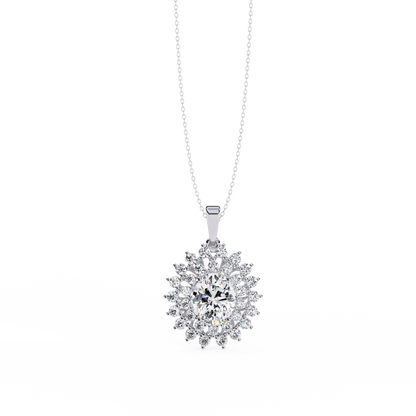 Regal Bloom – Oval Diamond Halo Pendant in 14K Gold