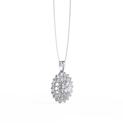 Regal Bloom – Oval Diamond Halo Pendant in 14K Gold
