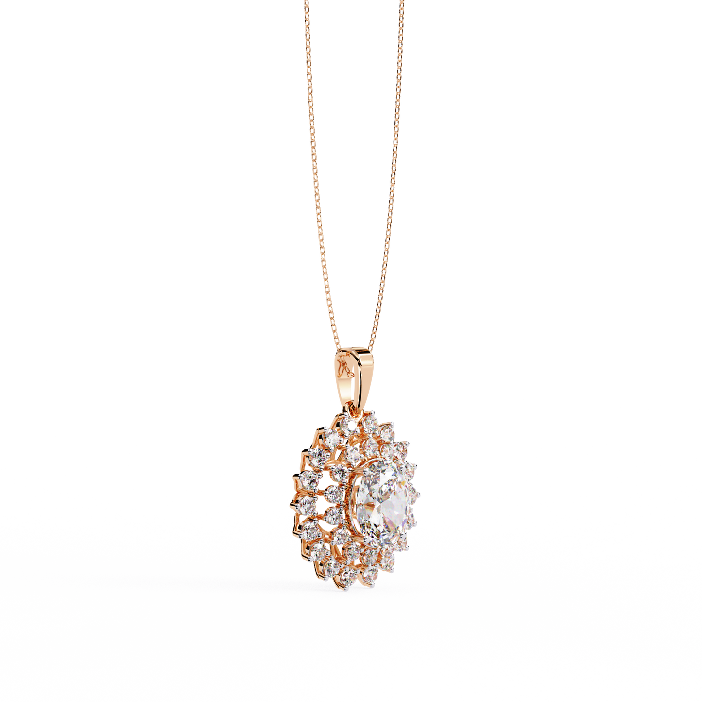 Regal Bloom – Oval Diamond Halo Pendant in 14K Gold