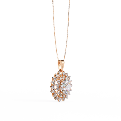Regal Bloom – Oval Diamond Halo Pendant in 14K Gold