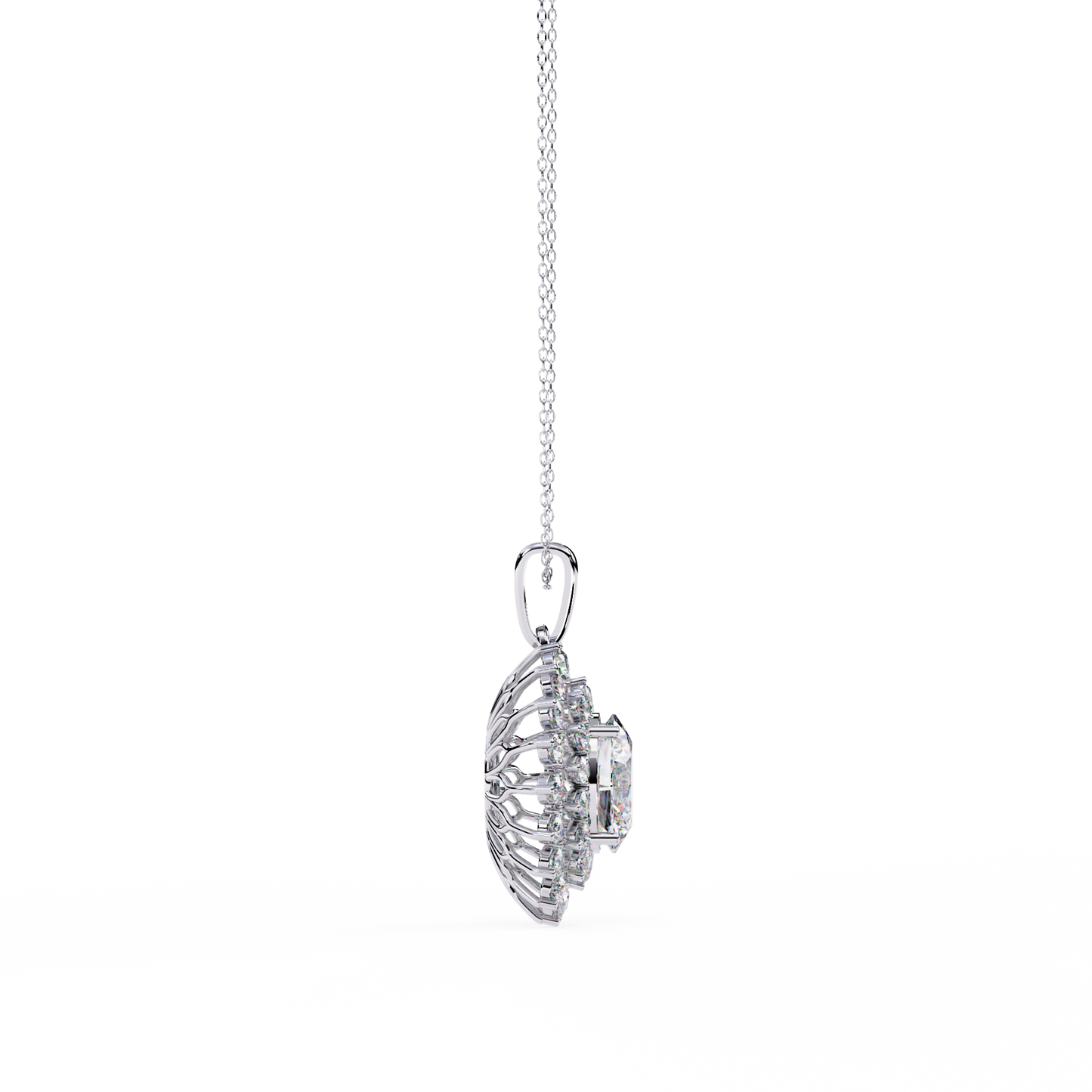 Regal Bloom – Oval Diamond Halo Pendant in 14K Gold
