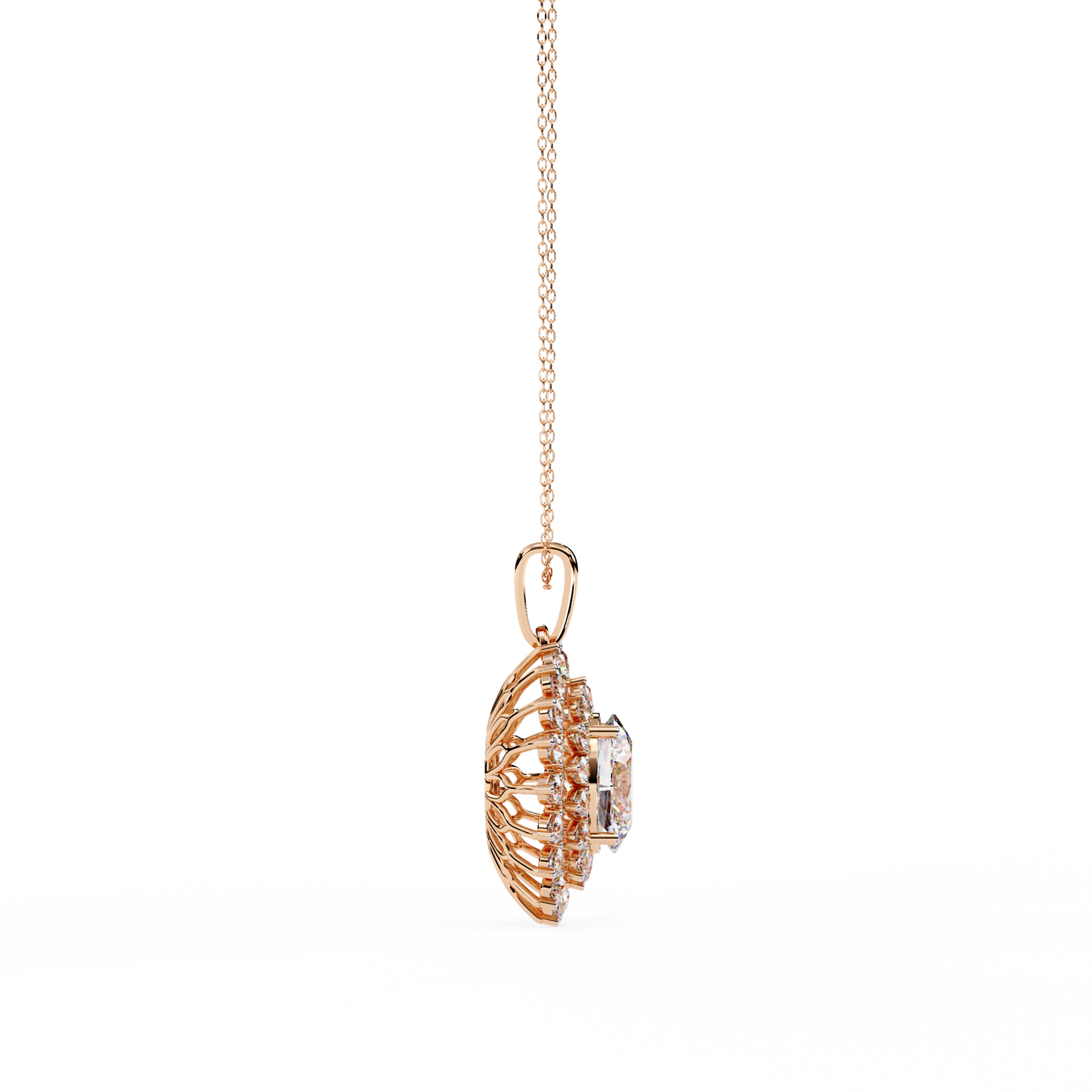 Regal Bloom – Oval Diamond Halo Pendant in 14K Gold