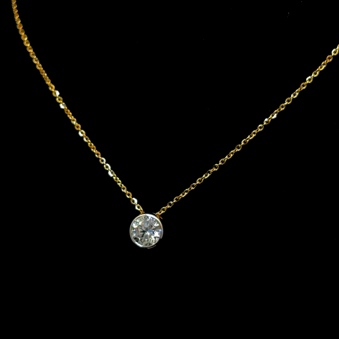 Solitaire Radiance – Round Lab Diamond Pendant in 14K Yellow Gold