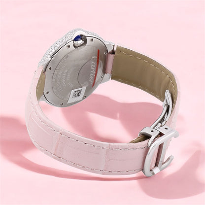 Cartier Ballon Bleu Diamond Watch for Women | 33mm | Diamond Bezel | Pink Leather Strap | 3ct