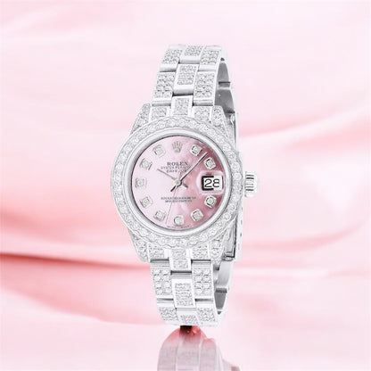 Rolex Datejust Ladies Diamond Watch 12.25ct Pink Face