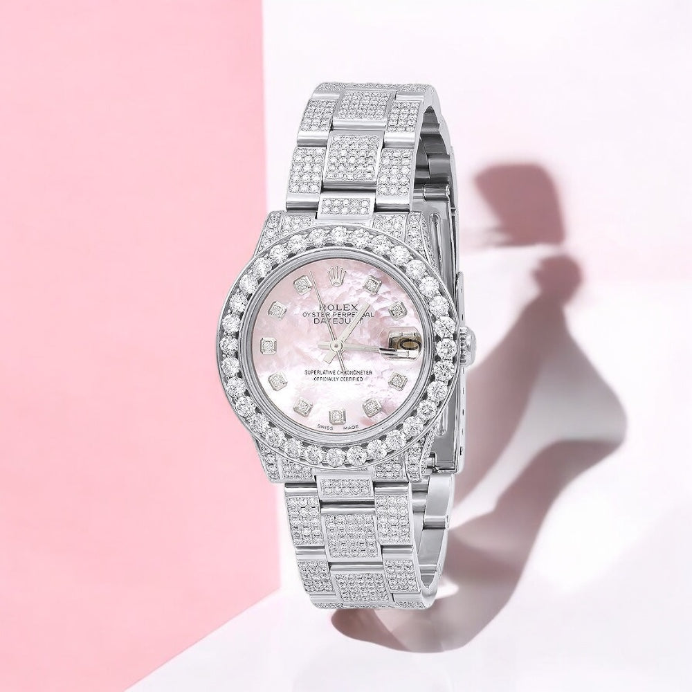 Rolex Oyster Perpetual Datejust 26mm Ladies Diamond Watch Pink Dial