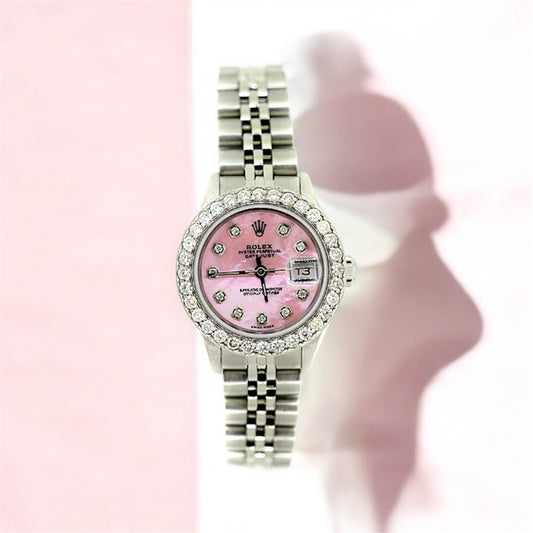 Rolex Datejust Oyster Perpetual Women's Diamond Watch Pink MOP Dial 1.7ct