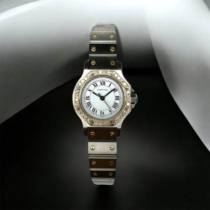 Cartier Santos Octagon 18K Gold and Stainless Steel Diamond Women's Watch 25mm 0.32ct