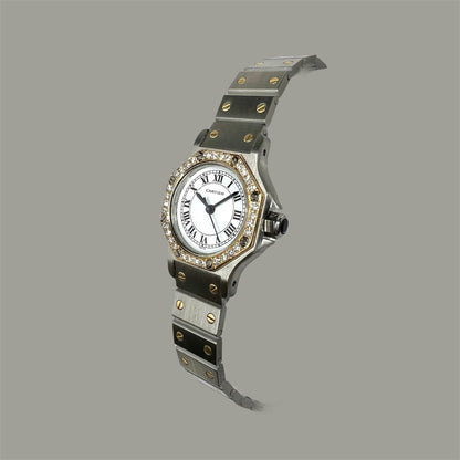 Cartier Santos Octagon 18K Gold and Stainless Steel Diamond Women's Watch 25mm 0.32ct